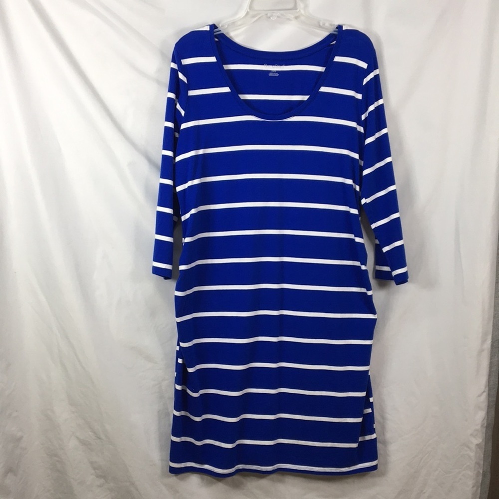 Bump Start Blue and White Striped Maternity Dress Size L Like-NEW Condition